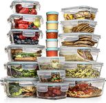 Razab 35 Pc Set Glass Food Storage Containers with Lids - Meal Prep Airtight Glass Bento Boxes BPA-Free 100% Leak Proof (15 lids,15 glass & 5 Plastic Sauce/Dip Containers)