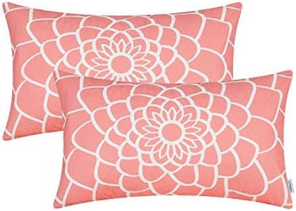 Pack of 2 CaliTime Soft Canvas Throw Pillow Covers Cases for Couch Sofa Home Decor Dahlia Floral Outline Both Sides Print 12 X 20 Inches Coral Pink