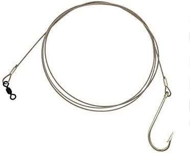 Rite Angler Cable Wire Big Game Rig J Hook Extra Strong 5' of 480lb Test O'Shaughnessy Duratin 2X Hook 9/0, 10/0, 12/0 Saltwater Fishing (12/0)