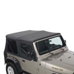 King 4WD Premium Replacement Soft Top with Clear Upper Doors - Black Diamond Top with 31% Tinted Side and Rear Windows - Suitable for Jeep Wrangler TJ 1997-2006