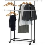 SimpleHouseware Double Rod Portable Clothing Hanging Garment Rack, Black