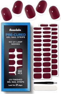 Beaolata Real Gel Nail Strips (No UV Light Needed) - 44Pcs Salon Quality Nail Stickers - Long Lasting Polish Wraps for Women, Easy Apply & Remove (Vintage Wine Red)