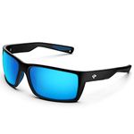 TOREGE Sports Polarized Sunglasses for Men Women Flexible Frame Cycling Running Driving Fishing Mountaineering Trekking Glasses TR24 (Matte Black & Purple Blue & Ice Blue Revo Lens)