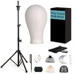 xnicx 23" Wig Head and Stand Set,Wig Stand Tripod with Foam Mannequin Head,Wig Stand Head for Wig Making,Display Manikin Head,Includes Wig Caps Clips,T-Pins,C Needles,Carrying Bag,Wig Brush(95-129cm)