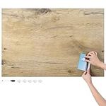 Navaris Frameless Magnetic Memo Board - Easy Installation - Kitchen Magnet Dry Erase Whiteboard - Notice Boards for Wall Use - 36 x 24 Inches - Dark Wood Design with Magnets & Pen
