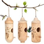 Hummingbird House Wooden Hummingbird Houses for Outside Hanging for Nesting, Hummingbird Swinging Nest Bird Houses for Garden Window Outdoor Home 3 Pcs