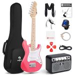 Vangoa Kids Electric Guitar, 30 Inch Electric Guitar Starter Kit for Kids Beginners with Digital Tuner, Capo, Strap, Strings, Cable, Picks - Pink