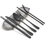 Travel Utensil Set, Reusable Stainless Steel Flatware Set with Case, Portable Camping Cutlery Set for Lunch Box Bag, 8-Piece Travel Kit Silverware Dinnerware Set (Black)