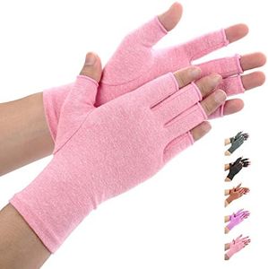 Duerer Arthritis Compression Gloves for Women and Men for RSI, Carpal Tunnel, Rheumatoid, Tendonitis, Open Fingers Gloves for Computer Typing and Daily Work (Pink, S)