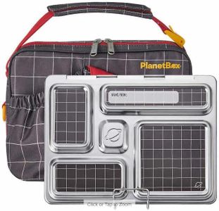 NikNesh Planet Stainless Steel Lunch Box with Bag and 5 Compartments for Adults and Kids, Space Animals Carry Bag (Grey)