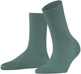 FALKE Women's Cotton Touch Socks, Breathable, Cotton, Crew Length, Classic Trouser Sock, Lightweight, Trendy Clothing, Green (Zircon 7343), 5-7.5, 1 Pair