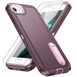 DMDMBATH for iPhone SE 2022 Case with Screen Protector, SE 3 Case, iPhone 8 Case, iPhone 7 Case, iPhone SE 2020 Case with Built in Kickstand, Military Grade Protection Cover for iPhone SE 3/2 (Night Purple)