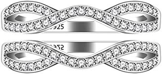 Uloveido 925 Sterling Silver Cubic Zirconia 2 Stackable Rings Enhancer for Women Wedding Engagement Anniversary Promise Rings Y2190-UK Size R1/2