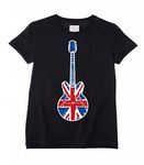 Union Jack Guitar Children's/Kids T-Shirt (Ages 3 to 12) (Age 9 to 10) Black