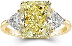 RODIFFY 4.0/5.0CT Yellow Simulated Diamond Engagement Ring,3-Stone Radiant Cut Ring,18K Yellow Gold Plated 925 Sterling Silver Promise Ring, 7, Metal, Cubic Zirconia