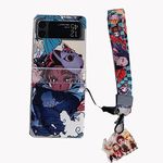 PLXBYC For Samsung Galaxy Z Flip 4 Case,with Wrist rope Cartoon Demon Slayer Kamado Anime Pattern Design Shockproof phone Cover for boys girls (Tanjirou)