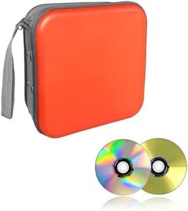 Augeny 48 Capacity CD Case, Portable DVD Hard Plastic Case Holder, Wallet Disc Storage Binder for Car, Home, Travel, Carrying Organizer, Universal Protective DVD Storage Zipper Box (Orange)