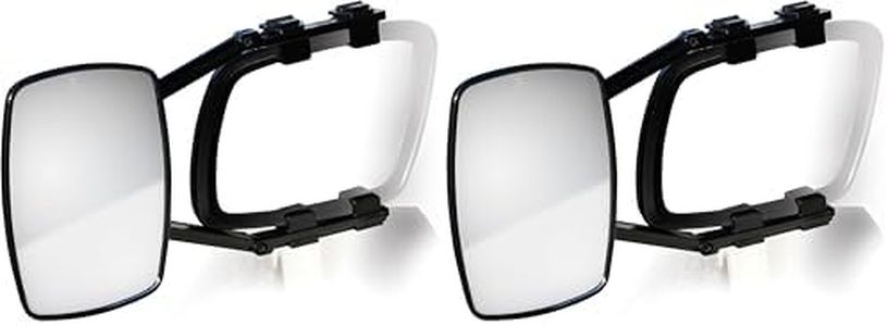 Camco Clamp-On Towing Mirror - Securely Clamps onto Your Vehicle's Mirror to Increase Visibility While Towing (25650), Black (Pack of 2)