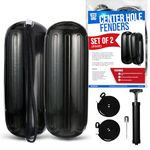 BTG Gear Set of 2 Pack 8" x 20" Hole in The Middle Boat Fenders Bumpers for Docking, w/Free Marine Fender Lines & Pump (Black)