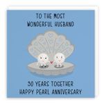 Hunts England - Large Husband 30th Anniversary Card - To The Most Wonderful Husband - 30 Years Together - Happy Pearl Anniversary - Iconic Collection - Large - 210 x 210 mm - Cute Anniversary Card