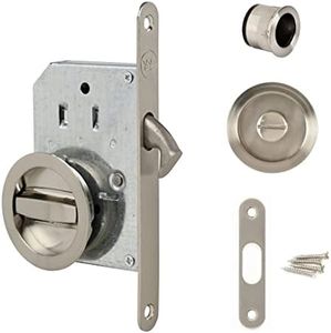 Yale Kit Serrure pour Porte Coulissante - Serrure à condamnation et Poignées cuvettes Rondes encastrables - Ø intérieur poignées 48 mm - Acier Finition nickelé brossé, Inclus Tire-Doigt, gâche, vis