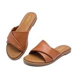 Women's Flat Sandals Casual Fashion Slides With Soft Pu Leather Slippers for Summer