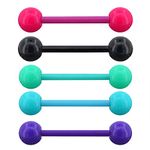 OUFER 14G 5PCS Soft Acrylic Tongue Bars Colorful Tongue Piercings Tongue Rings for Women Tongue Barbell