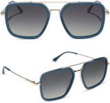 DIFF Jordan Designer Oversized Navigator Sunglasses for Women | UV400 Polarized Protection | Clubhouse Blue + Gold + Grey Gradient