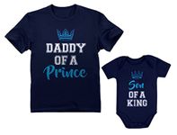 Daddy Of a Prince & Son Of a King Father & Baby Boy Matching Set Shirt Bodysuit Daddy Navy XX-Large/Son Navy Newborn (0-3M)