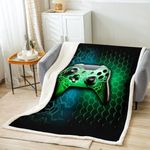 feelingyou Gamer Throw Blanket Green Neon Geometry Fleece Blanket Cool Gamepad Bed Blanket for Couch or Bed Reversible Games Blanket Soft Warm Lightweight for Kids Adults Women Gift(40x50 Inches)