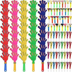 112 Pcs Hand Clappers Party Blowers Set Include 2 Kinds Birthday Blowouts Horns Whistles Colorful Plastic Noisemaker Musical Paper Noisemakers Fringed Blowouts for Fiesta Birthday Party Favors