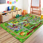 Capslpad Kids Rug for Playroom 3'3" x 5'2" Educational Learning Kids Play Area Rug Large Traffic Road Cars Rug Play Mat for Kids Toy Nursery Rug Kids Car Carpet for Living Room Home Decor Green