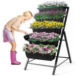 Homdox Vertical Garden Bed, 5 Tiers Vertical Raised Garden Planter, 23 * 26 * 45Inch Outdoor Garden Raised Bed with 4 Hooks, Vegetable Flower Planter Raised Stand for Garden Patio Yard, Black