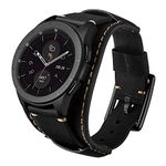 Leotop Compatible with Samsung Galaxy Watch 46mm/Gear S3 Frontier/Galaxy Watch 3 45mm /Classic Strap, 22mm Replacement Genuine Leather Cuff Band with Stainless Steel Buckle for Men Women (22mm, Black)