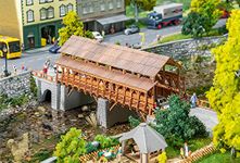 Faller 120527 HO Scale Covered Wooden Railway Bridge with Stone Approaches/Abutments - Kit - 15-9/16 x 3-1/8 x 4-3/4" 38.5 x 8 x 12cm