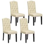 COSTWAY Dining Chairs Set of 2/4, Upholstered Fabric Kitchen Chairs with High Backrest, Adjustable Feet and Tufted Design, Rubber Wood Side Chairs for Living Dining Room Restaurant (4, Beige)