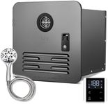 Filluck RV Tankless Water Heater, 65,000 BTU with Control Panel Showerhead, DC 12V, Freeze Protection, High Altitude Available,15" x 15" Black Door On Demand Instant Hot Water Heater for RV Camping