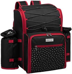 anndora Picknickrucksack 4 Personen schwarz weiß gepunktet + 29-TLG. Zubehör
