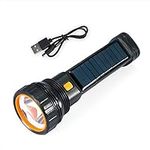 Solar & Rechargeable LED Flashlight, Multi Function 1200 Lumen Bright Flashlight, 3 Modes and COB Side Light, Portable Waterproof Tactical Flashlights for Camping, Hunting and Emergencies