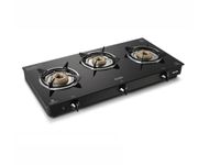 Glen Apex LPG Gas Stove 3 Burner | 6mm Toughened Glass Top | Auto Ignition | Brass Burners | ISI Certified | Black | Revolving Inlet Nozzle | 2 Year Warranty On Product (CT3B70BLBBAI)