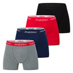 INNERSY Boxers for Men Underpants Cotton Trunks Underwear Sports Boxer Briefs Multipack 4 (M, Black/Navy Blue/Heather Grey/Red)