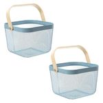 Kuber Industries Metal Wire Basket With Handle|Storage Basket Fot Fruits, Books|Mesh Open Storage Bin|Storage Organizer|Pack Of 2|Blue