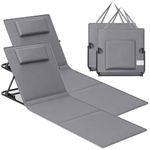 SONGMICS Set of 2 Folding Beach Sunloungers, Deck Beach Chairs Mats, Reclining Backrest, Lightweight Portable with Handle, for Camping Garden Pool, 158 x 55 cm, Slate Grey GCB251G01