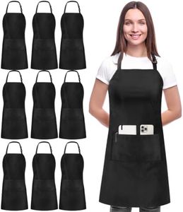 Utopia Kitchen Bib Aprons 10 Pack Adjustable With 2 Pockets Black