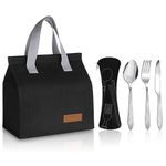 FANTESI Insulated Lunch Bag with Cutlery Set Reusable Leakproof Lunch Box Tote Bag Heat Cold Preservation Lunch Box Container for Women Men Kids