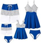 PATPAT Family Matching One Piece Swimsuit High Waisted Cutout Bathing Suit Tummy Control V Neck Wrap Swimwear with Skirt, Royal Blue, Medium