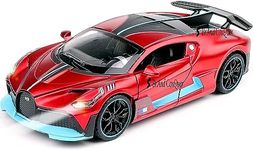 Brand Conquer 1:32 Bugatti Divo Metal Alloy Pull Back Car Diecast Electronic Toys with Openable Doors Lights and Music,Decorative,Mini Vehicles Toys for Kids,Young Peoples Gift (Red)