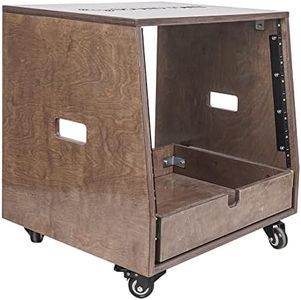 Sound Town 8U DIY Solid Baltic Birch Plywood Slanted Studio Rack with 8U Rack Space, Extra 2U Drawer, Rubber Feet, Casters, Weathered Brown (SDRK-8TBD2)