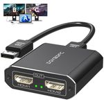 DGYBDFC 4K60Hz Displayport to Dual HDMI Adapter for PC Laptop Graphics Card DP 1.4 to 2 HDMI 2.0 Monitors Extension Display Displayport to HDMI Splitter 1 In 2 Out Hub MST Extend Mode for Windows Only