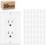 Micmi 15A Decorator Receptacle Outlet, Tamper Resistant, Decorative Electrical Receptacle Outlet, 15Amp 125 Volt, Grounding with Wall Plate UL Listed (50Pack, Snow White)